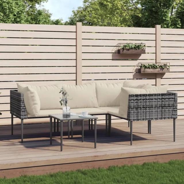 vidaXL 5-delige Loungeset met kussens poly rattan grijs, foto 2