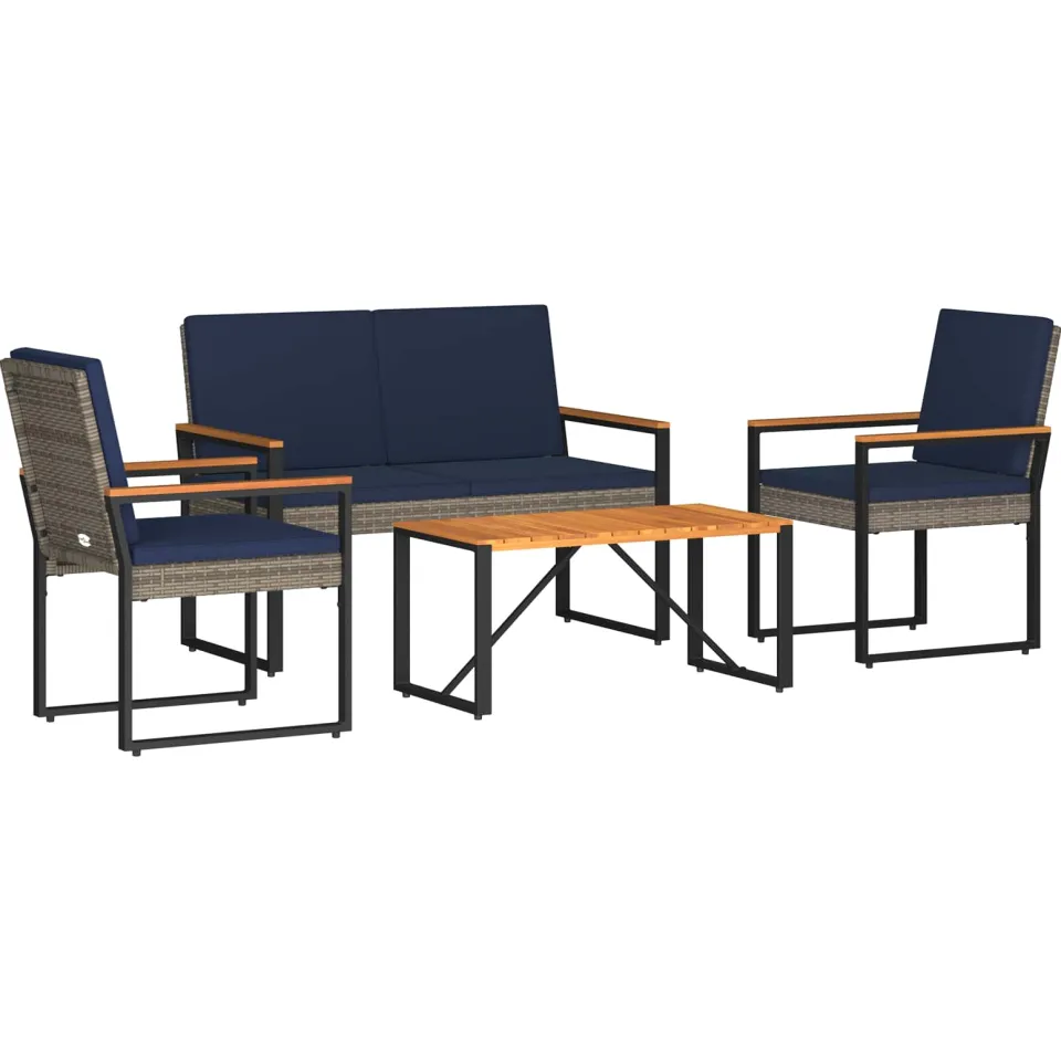 vidaXL Buitenmeubelset 4 st Grijs en Marineblauw poly rattan