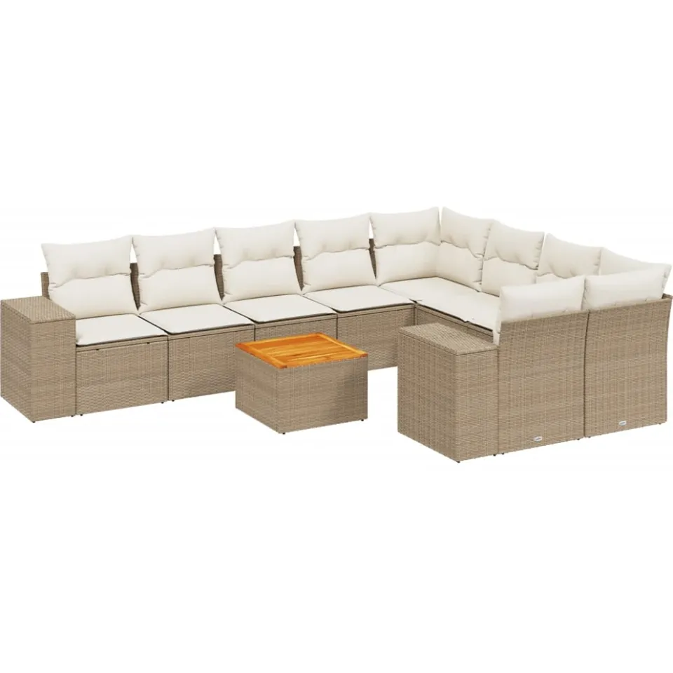 vidaXL 10-delige Loungeset met kussens poly rattan beige, foto 3