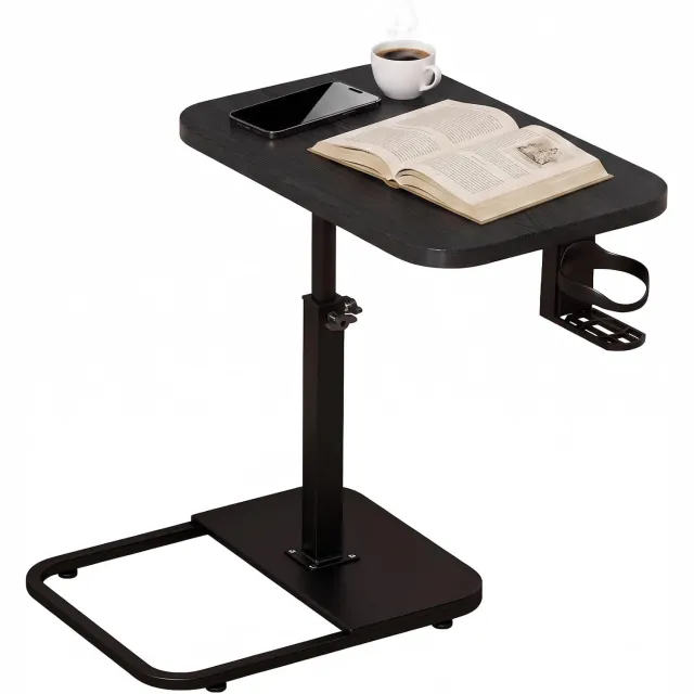 HOERFURIY C-Vormige Bijzettafel Verstelbaar op Wielen - Laptoptoptafel voor Bank zwart