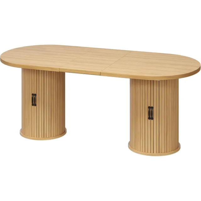 SONNENH Ovale uitschuifbare eettafel met opbergvakken - 150 tot 190 cm - Natuurlijke houtlook