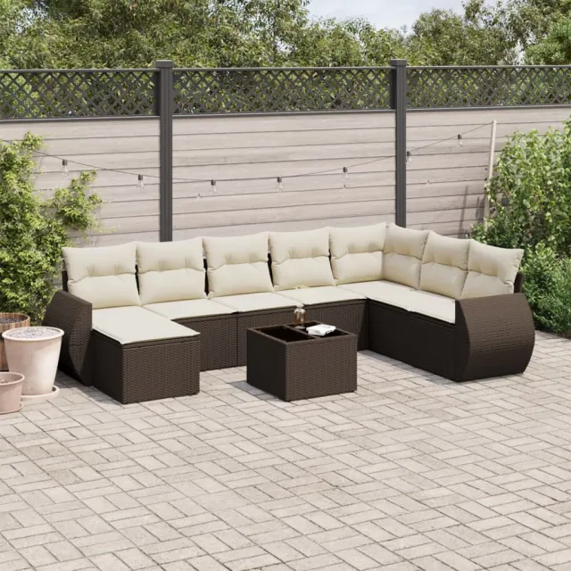 vidaXL 9-delige Loungeset met kussens poly rattan bruin
