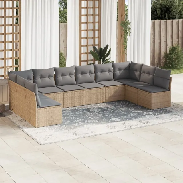 vidaXL 10-delige Loungeset met kussens poly rattan beige, foto 2