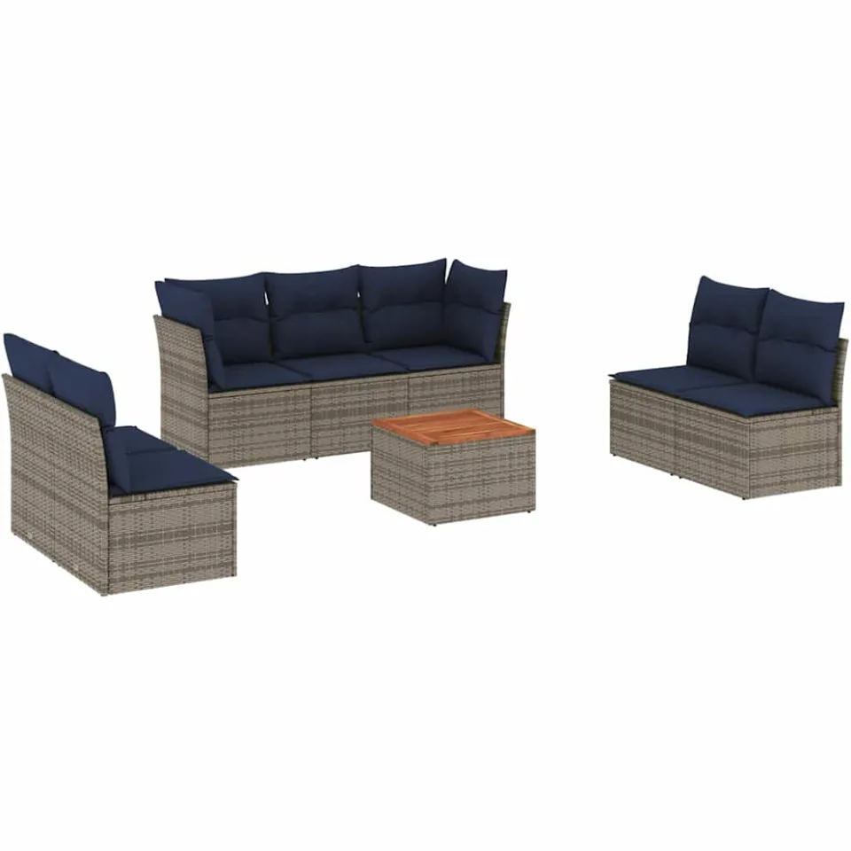 vidaXL 8-delige Loungeset met kussens poly rattan grijs, foto 3