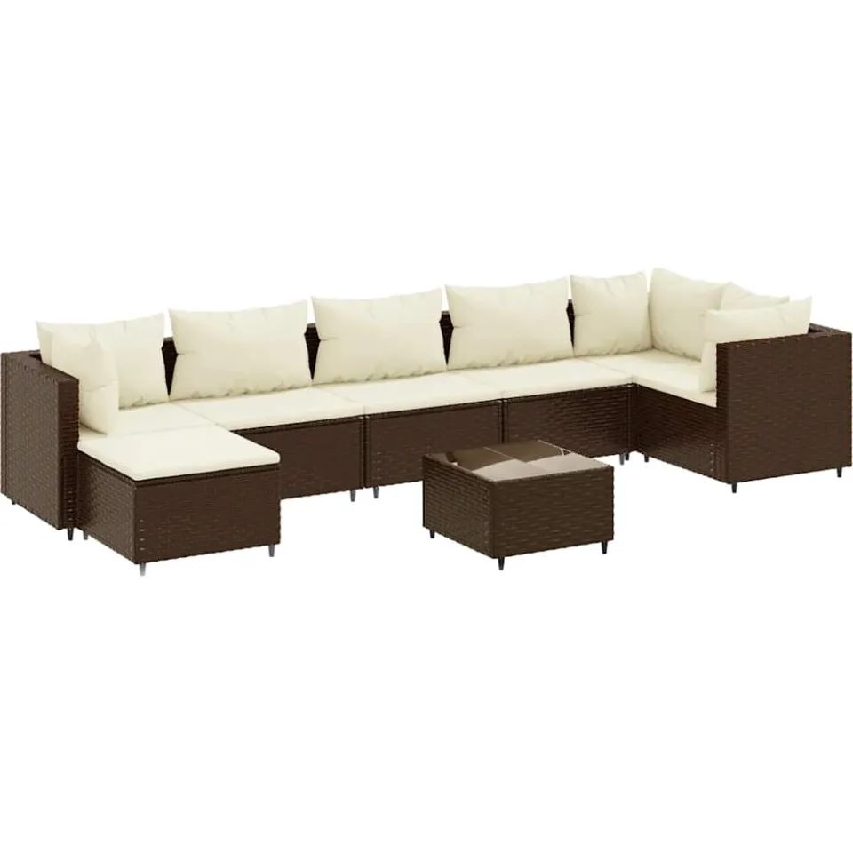 vidaXL 8-delige Loungeset met kussens poly rattan bruin, foto 3
