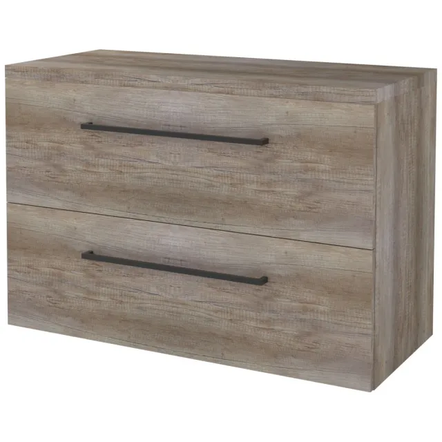 Boss & Wessing Badmeubelset BWS Salt 100x46cm Met Grepen 2 Lades Met Afdekplaat Scotch Oak Bruin