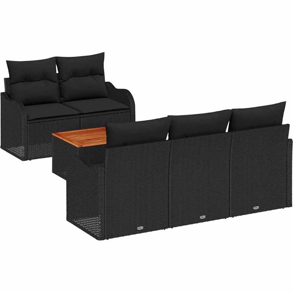 vidaXL Tuinbankenset 6 st Zwart poly rattan