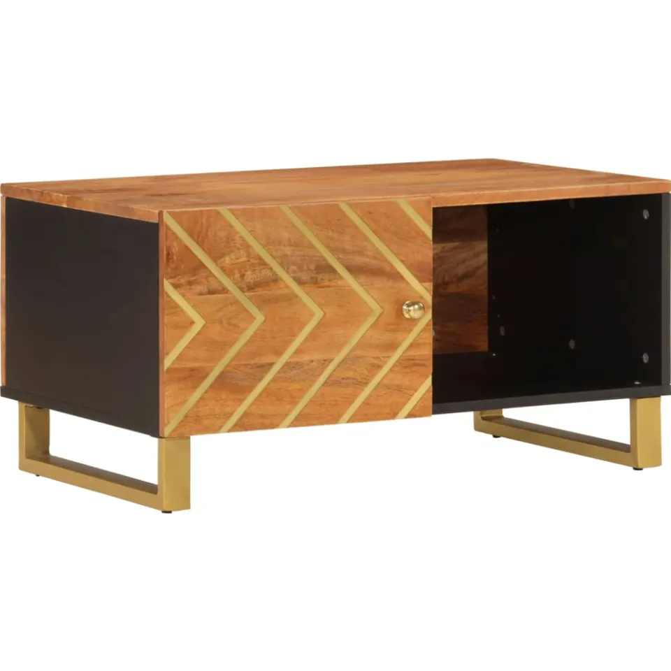 vidaXL Salontafel 80x50x40 cm massief mangohout bruin en zwart, foto 3