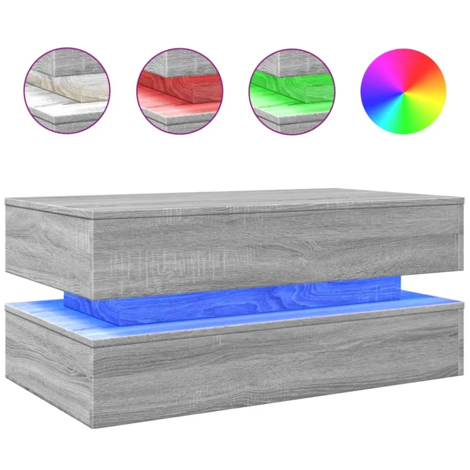 vidaXL Salontafel met LED-verlichting 90x50x40 cm grijs sonoma eiken