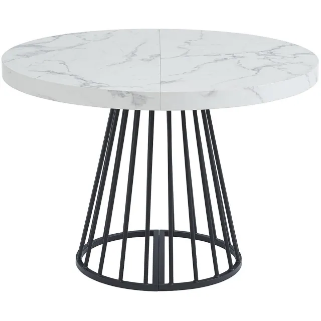 Vente-unique Uitschuifbare eettafel voor 2 tot 12 personen van MDF en staal - Wit en zwart marmereffect - FIRELA