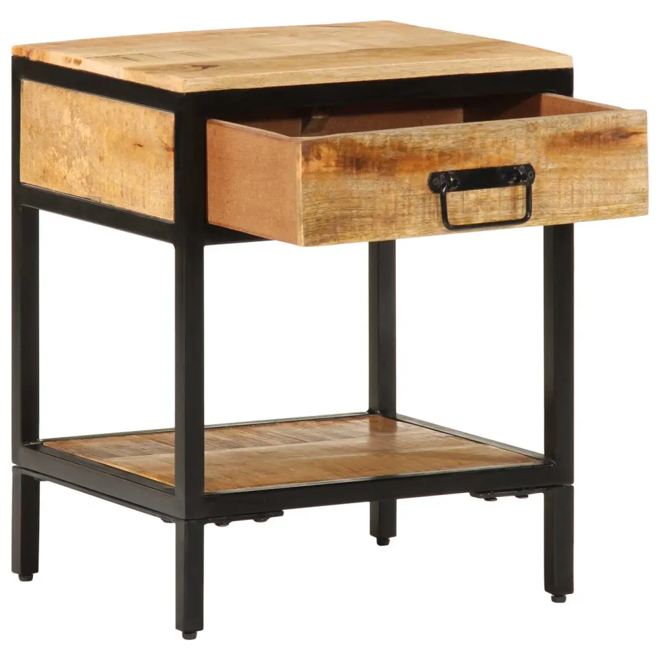 vidaXL Nachtkastje Bruin 40 x 35 x 50 cm Massief Mangohout en Metaal, foto 2