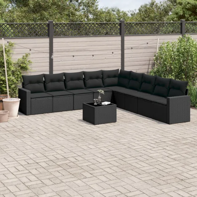 vidaXL 10-delige Loungeset met kussens poly rattan zwart, foto 2