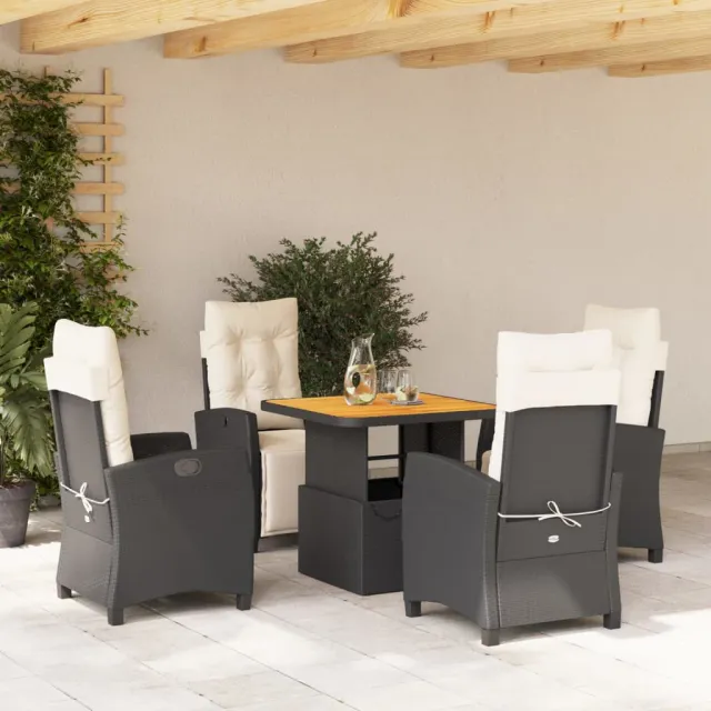 vidaXL 5-delige Tuinset met kussens poly rattan zwart, foto 2