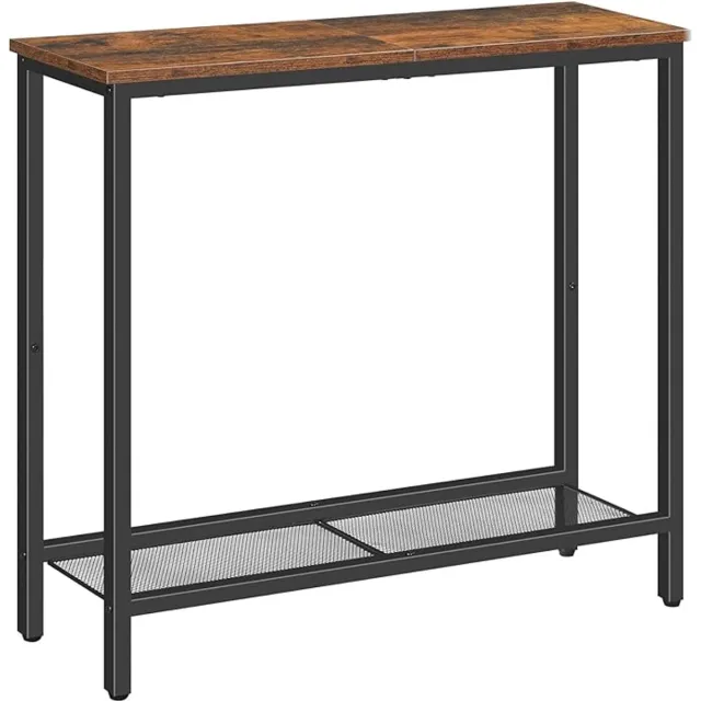 Homesy Consoletafel, slanke consoletafel voor hal, entree, tafel met 2 planken, industriële displaytafel, slanke banktafel voor woonkamer, slaapkamer, Rustiek Bruin en Zwart