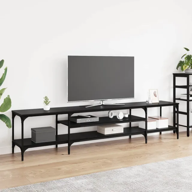 vidaXL TV-kast Zwart Eiken 201 x 35 x 45 cm Gemonteerd hout en ijzer, foto 2