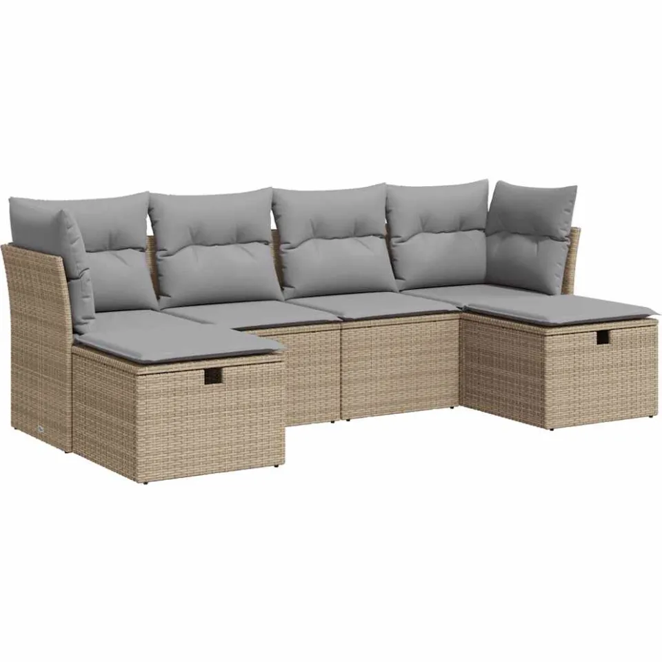 vidaXL 6-delige Loungeset met kussens poly rattan beige, foto 3