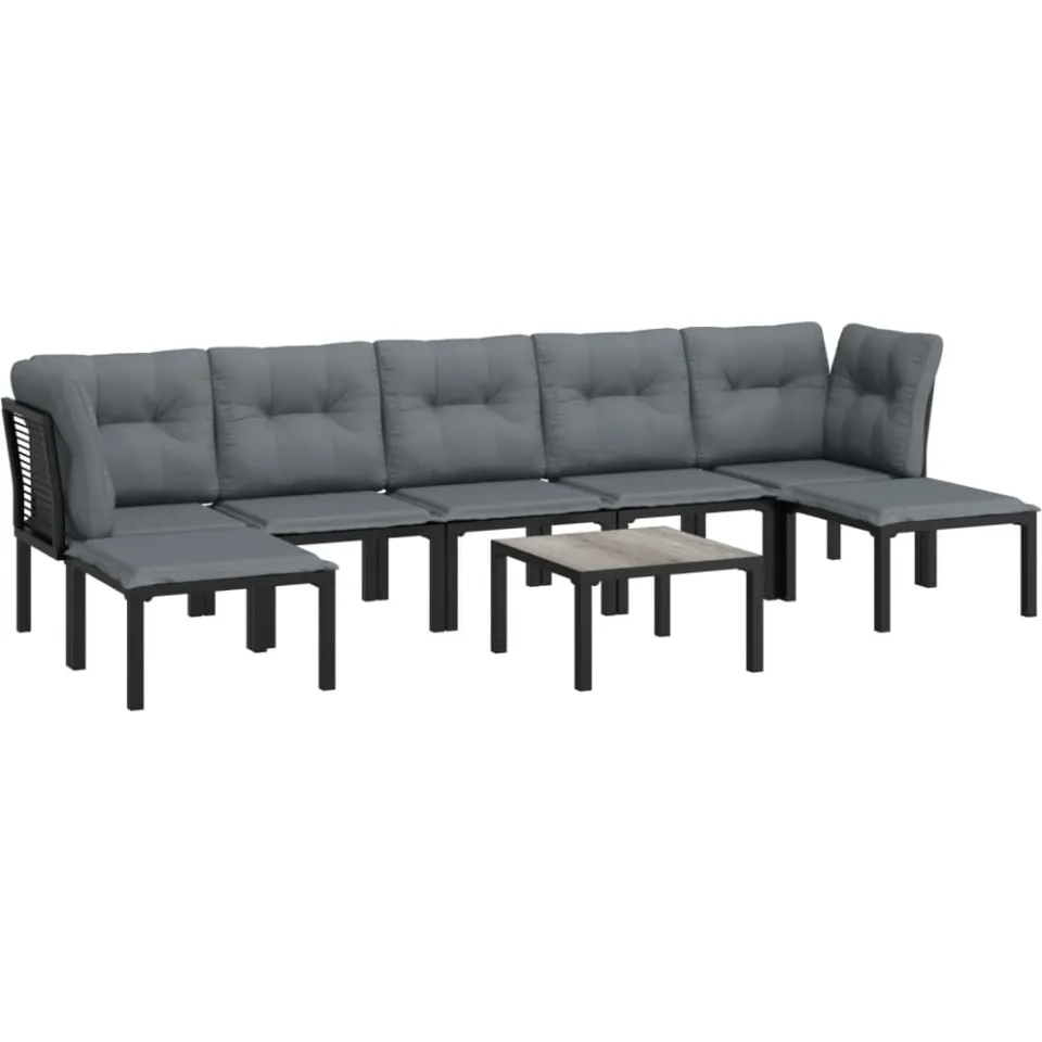 vidaXL 8-delige Loungeset poly rattan zwart en grijs, foto 2