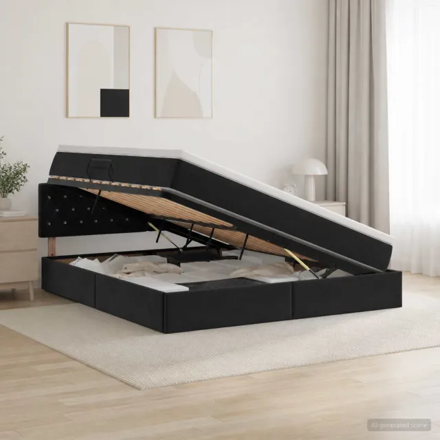 vidaXL Opslag bed met hoofdeinde Zwart 180 x 200 cm Fluweel