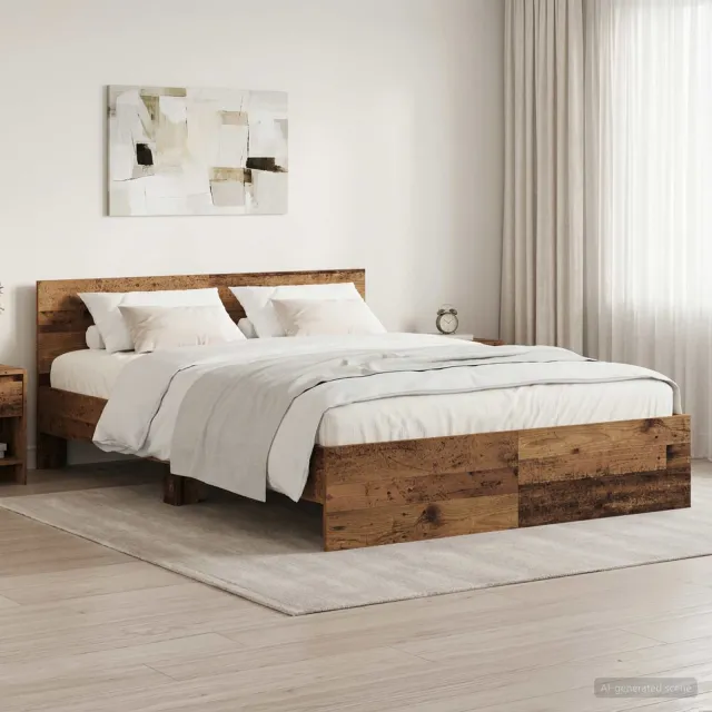 vidaXL Bedframe met hoofdbord Oud hout 140 x 190 cm Bewerkt hout Bruin