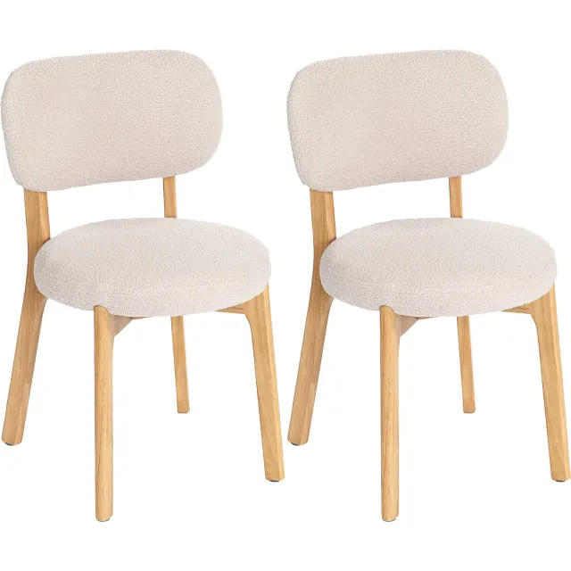 Homona Eetkamerstoelen 2-delige set - Gestoffeerd met bouclé-stof en houten poten - 46,5 x 52 x 80 cm - Crème