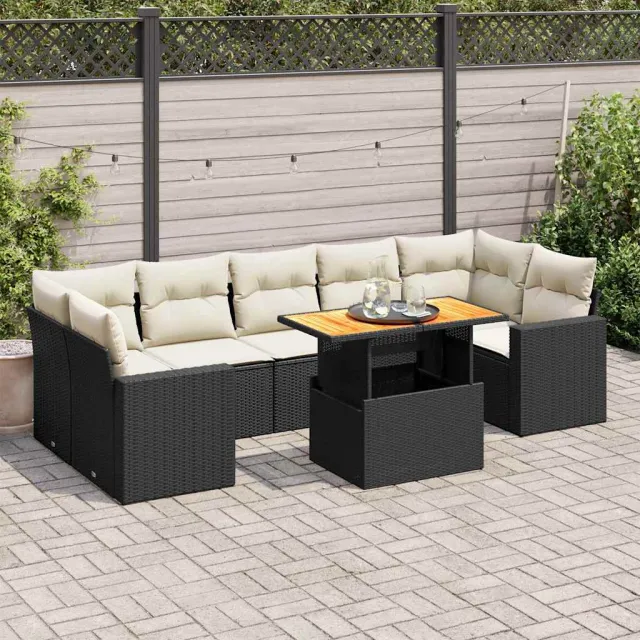vidaXL 8-delige Loungeset met kussens poly rattan zwart