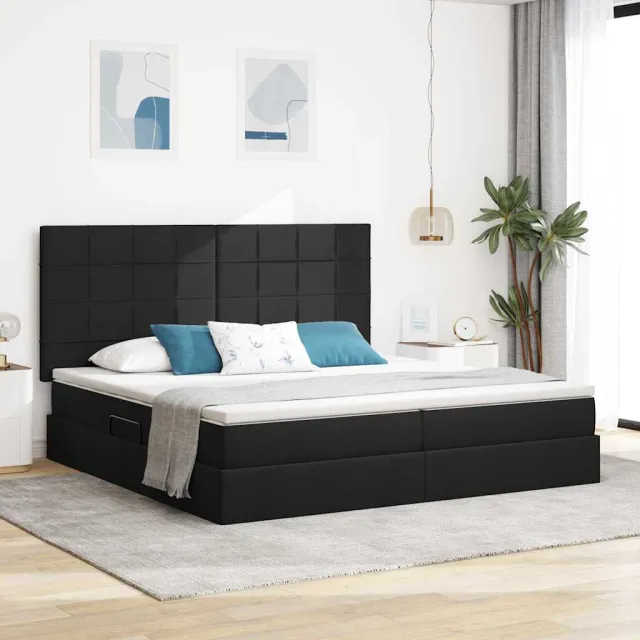 vidaXL LED Opslagbed met Matras Zwart 200 x 200 cm Stof