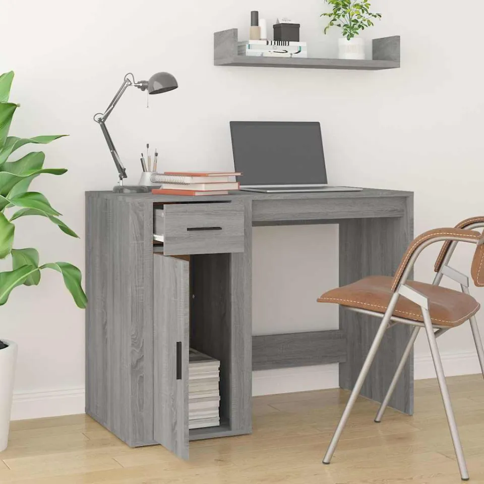 vidaXL Bureau 100x49x75 cm bewerkt hout grijs sonoma eikenkleurig, foto 3