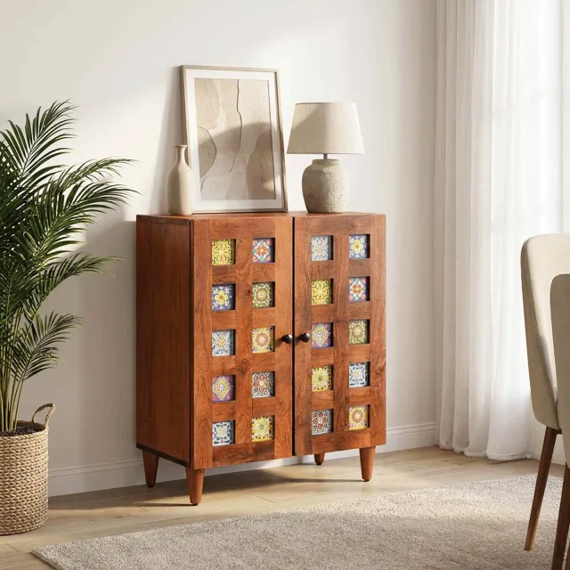 vidaXL Dressoir 60 x 33 x 75 cm Massief Mango Hout Walnotenhout Bruin