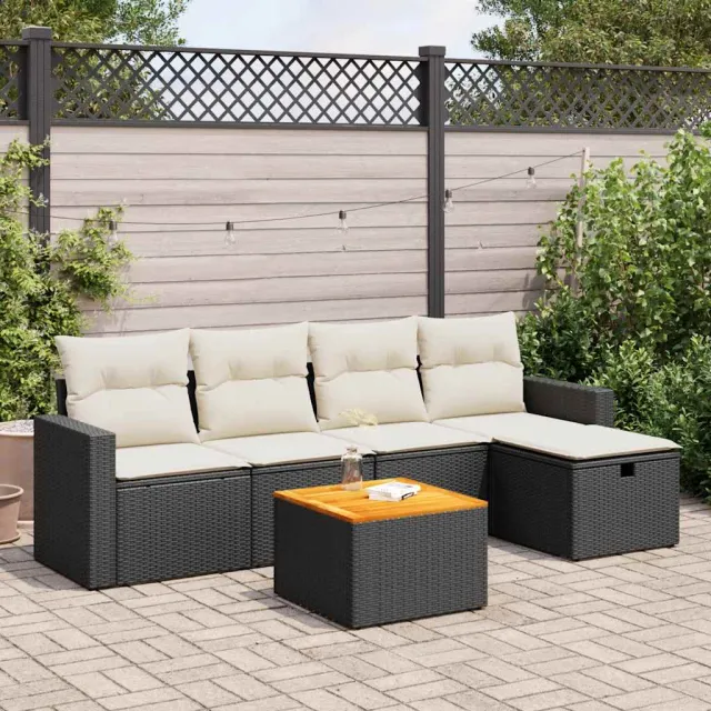 vidaXL 6-delige Loungeset met kussens poly rattan zwart, foto 2