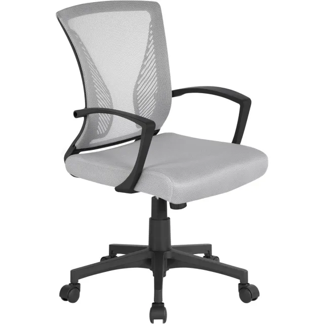 Yaheetech bureaustoel Ergonomisch, bureaustoel met netbekleding, werkstoel met armleuningen, directiestoel van mesh, in hoogte verstelbare computerstoel 136 kg, ademend, schommelfunctie Grijs