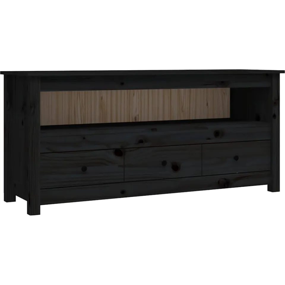 vidaXL Tv-meubel 114x35x52 cm massief grenenhout zwart