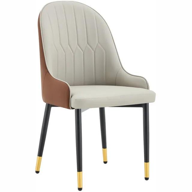 Merax Eetkamerstoelen Set van 2 - Kunstleren Stoelen - Gestoffeerde Stoelen - Metalen Poten met Gouden Details - Ergonomische Rugleuning - Warmgrijs Bruin