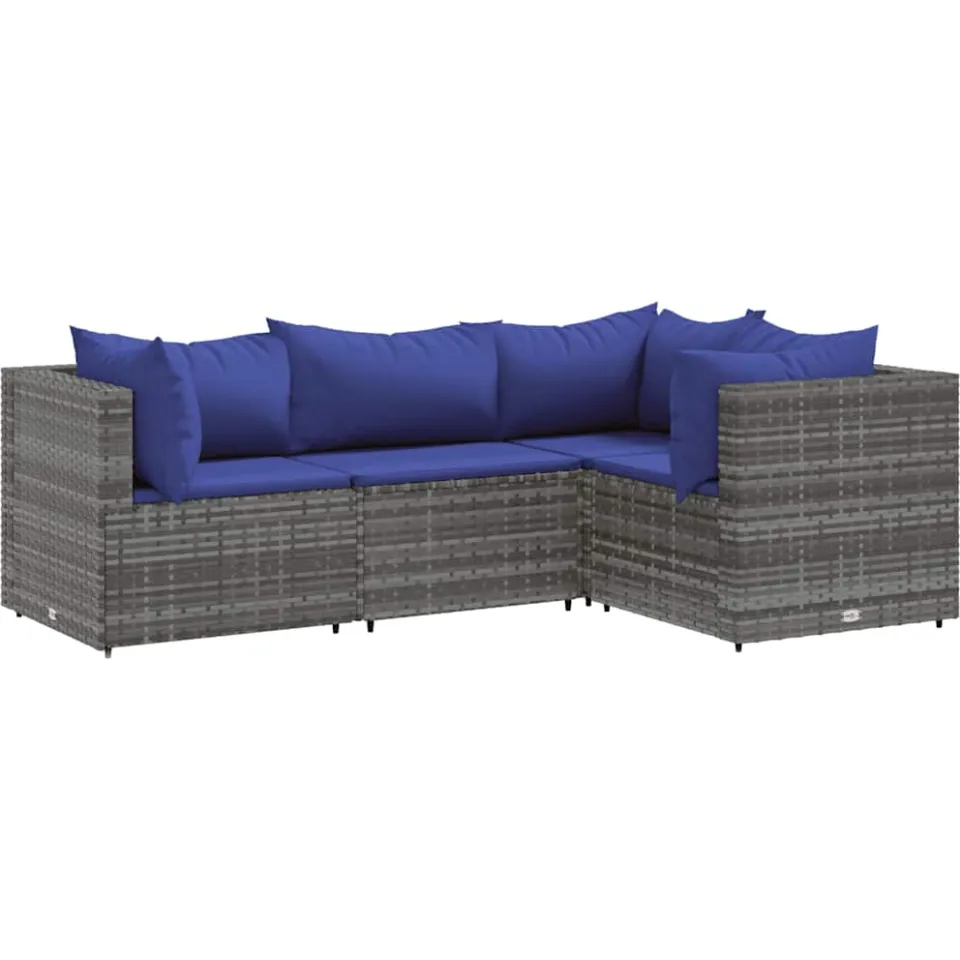 vidaXL 4-delige Loungeset met kussens poly rattan grijs