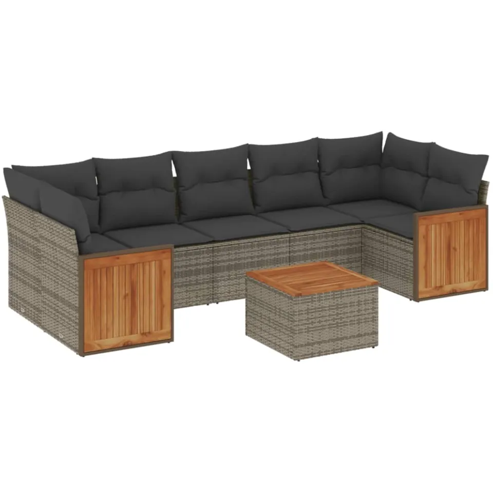 vidaXL 8-delige Loungeset met kussens poly rattan grijs, foto 3