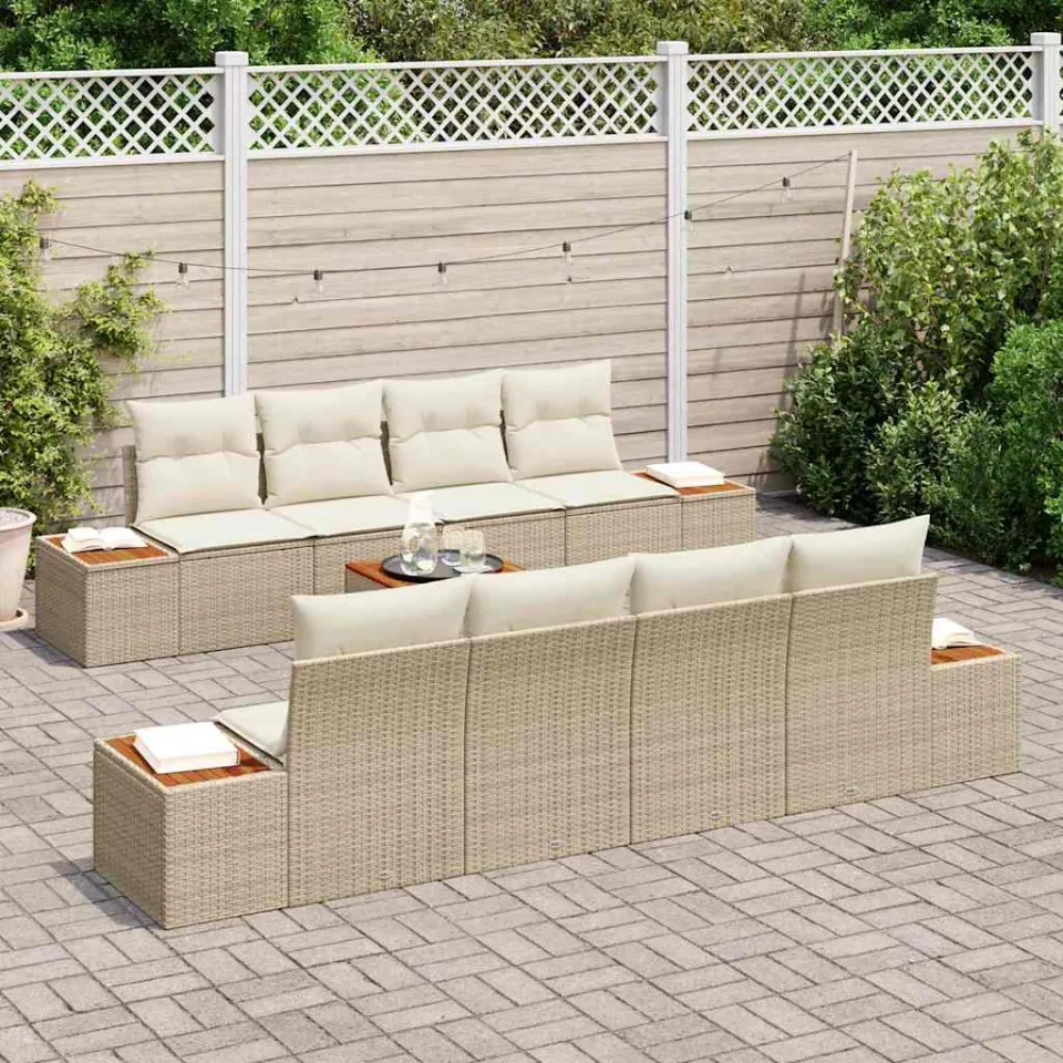 vidaXL Tuinbankenset 9 st Beige Poly riet, foto 3