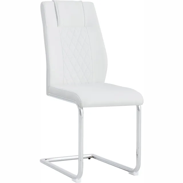MUVANO Witte kunstleren eetkamerstoelen set van 4 - Ergonomische rugleuning - Zilverkleurige metalen poten - Antislipvoetjes - Scandinavische eetkamer