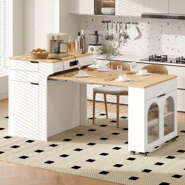 MODENUIT Eettafel - Uitschuifbaar Met Wielen - Keuken En Eetkamer - MDF En Glas - Wit - 153x80x93 Cm