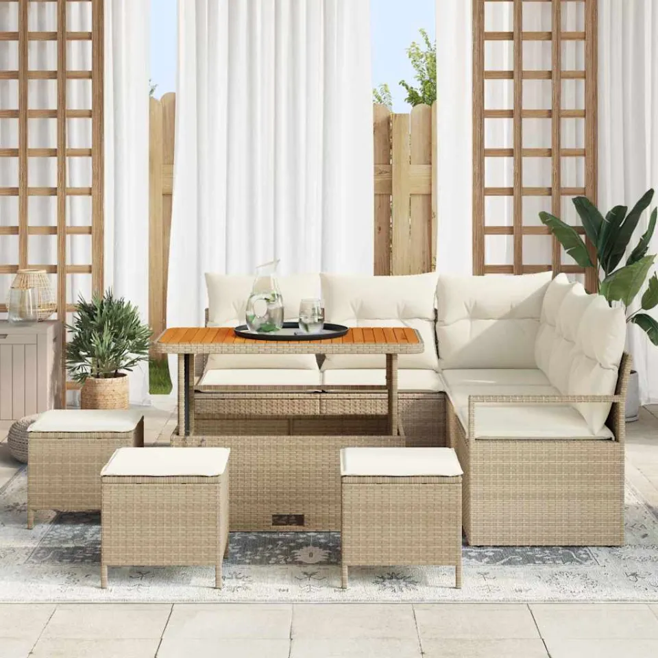 vidaXL Tuinbankenset 9 st Beige poly rattan, foto 3