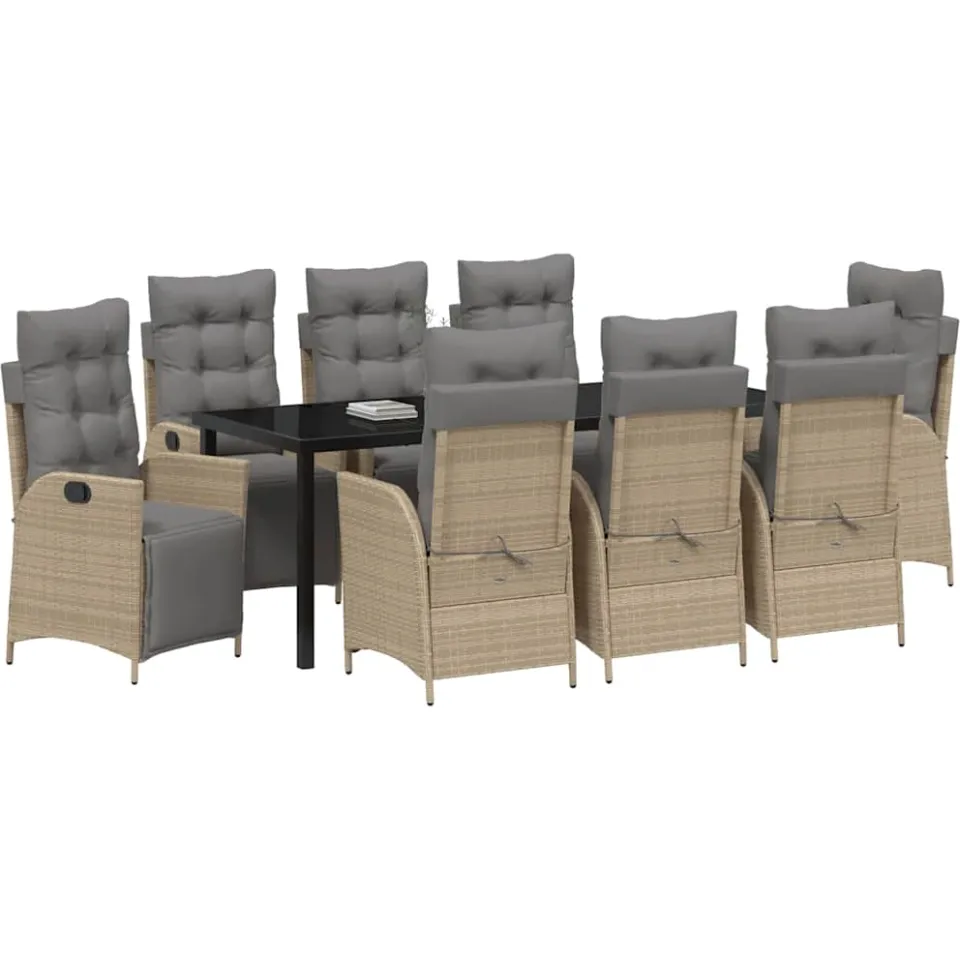 vidaXL Tuin eettafelset 9 st Beige poly rattan