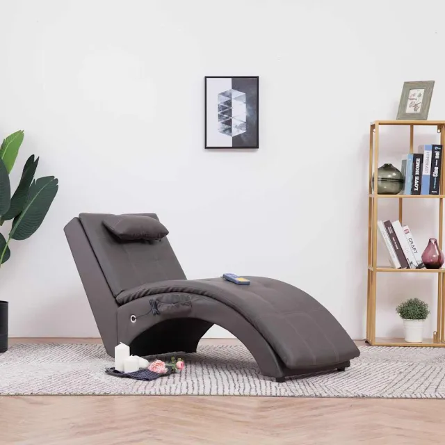 vidaXL Massage chaise longue met kussen kunstleer grijs, foto 2