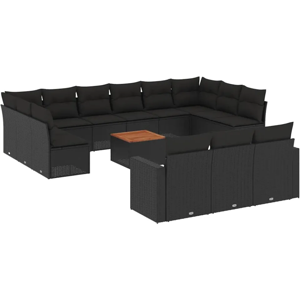 vidaXL 14-delige Loungeset met kussens poly rattan zwart, foto 3