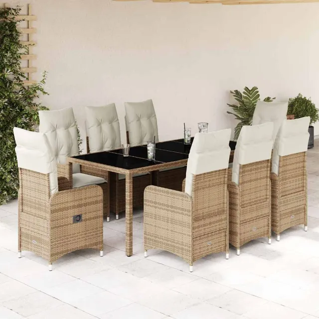 vidaXL 9-delige Bistroset met kussens poly rattan beige, foto 2
