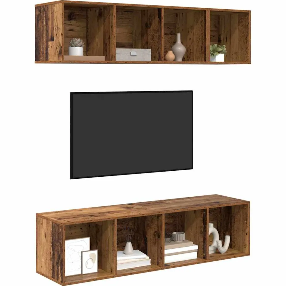 vidaXL Tv-meubelset 3 st Oud Hout Bewerkt hout Bruin