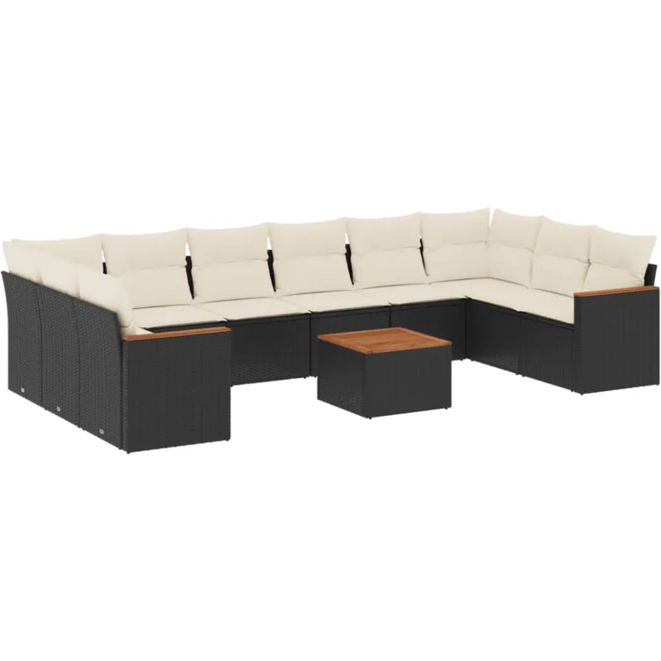 vidaXL 11-delige Loungeset met kussens poly rattan zwart