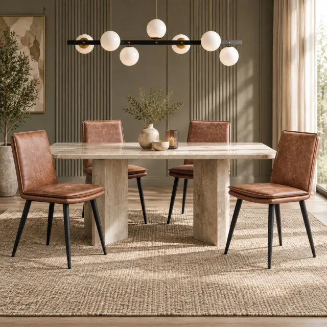 Maisentiel Set van 4 eetkamerstoelen – 49 x 57 x 84 cm – PU-kunstleer, bruin