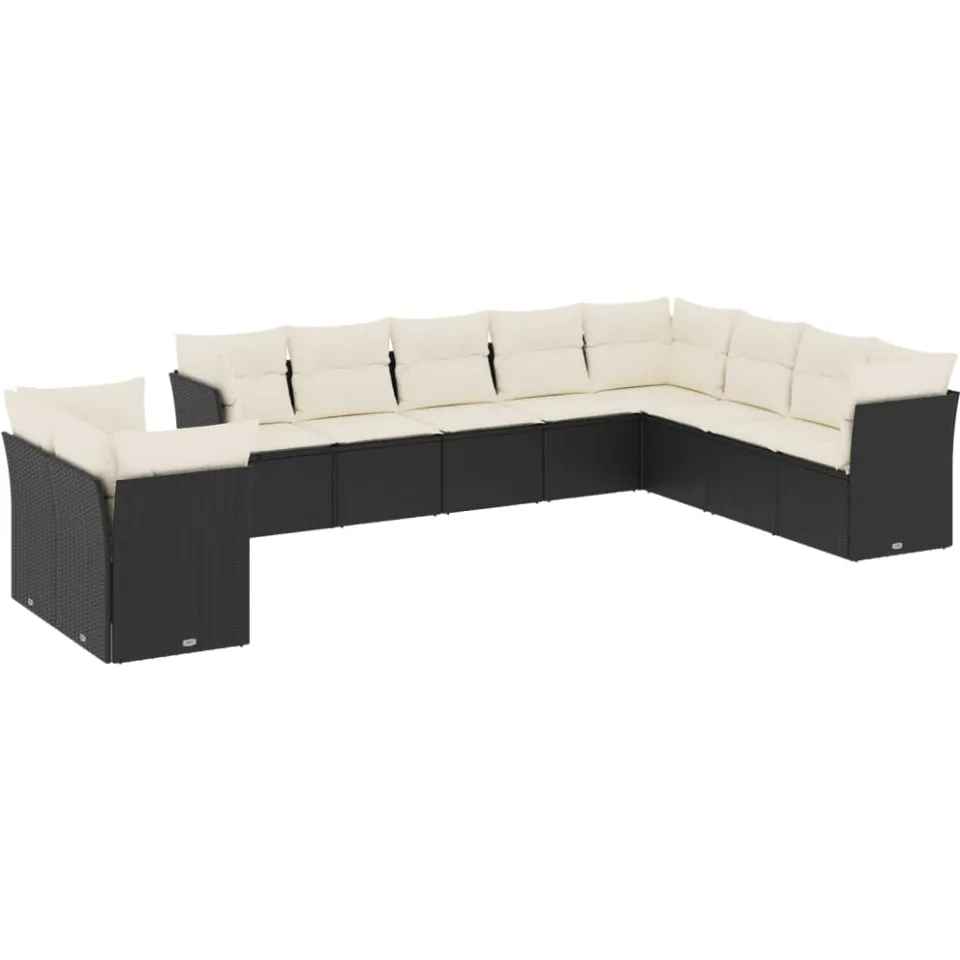 vidaXL 10-delige Loungeset met kussens poly rattan zwart
