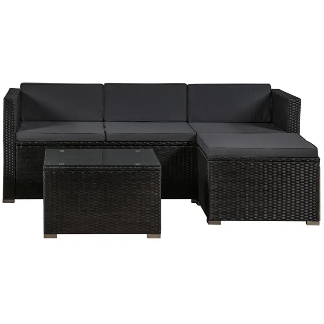 Juskys Loungeset Punta Cana - M - Polyrotan zwart