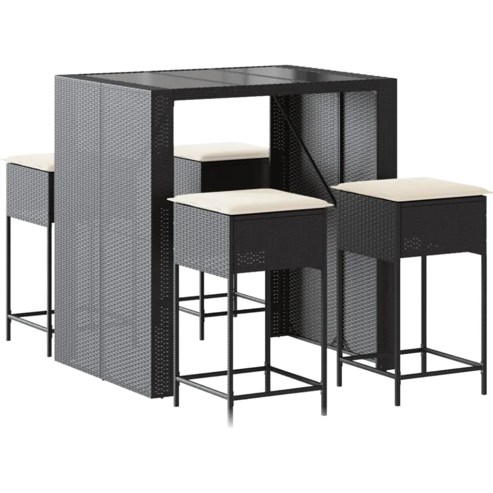 vidaXL 5-delige Tuinbarset met kussens poly rattan zwart, foto 4