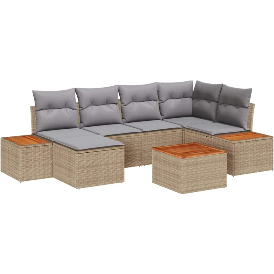 vidaXL Tuin Sofa Set 7 st Beige poly rattan