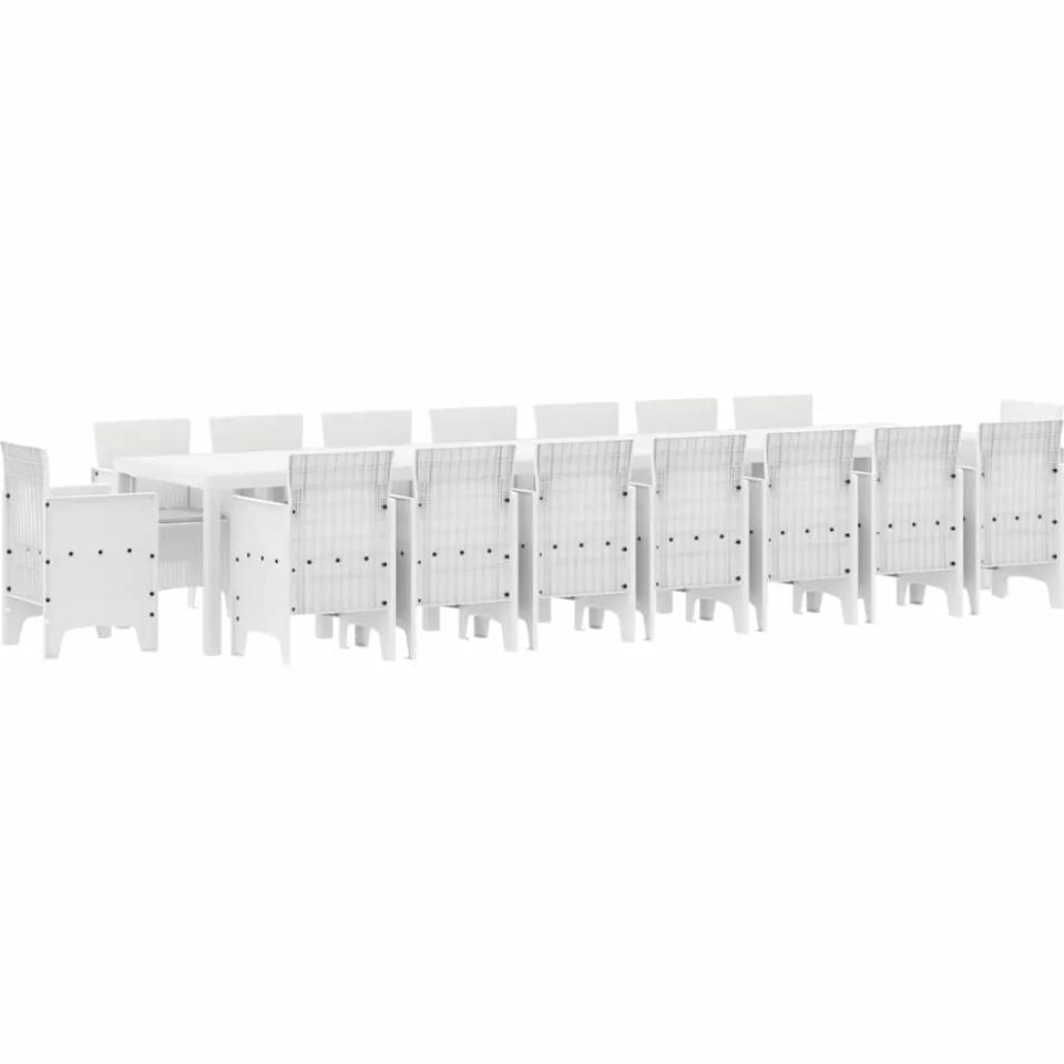 vidaXL Tuin Eettafelset met kussens 17 st Wit PP